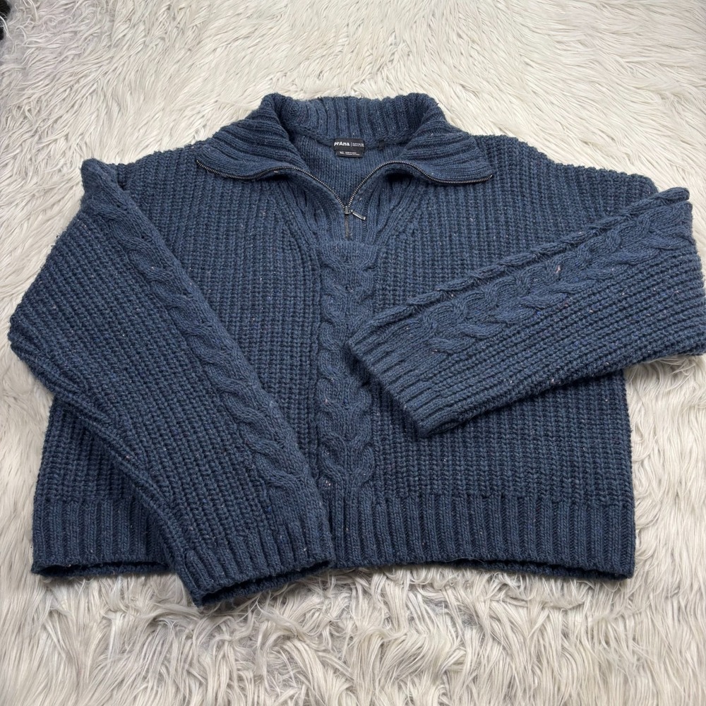 PrAna Women's XL Blue Laurel Creek Sweater 1/4‎ Zip Cabincore Granola Girl